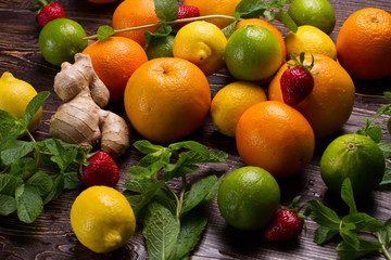 Fresh mint and citrus fruit.