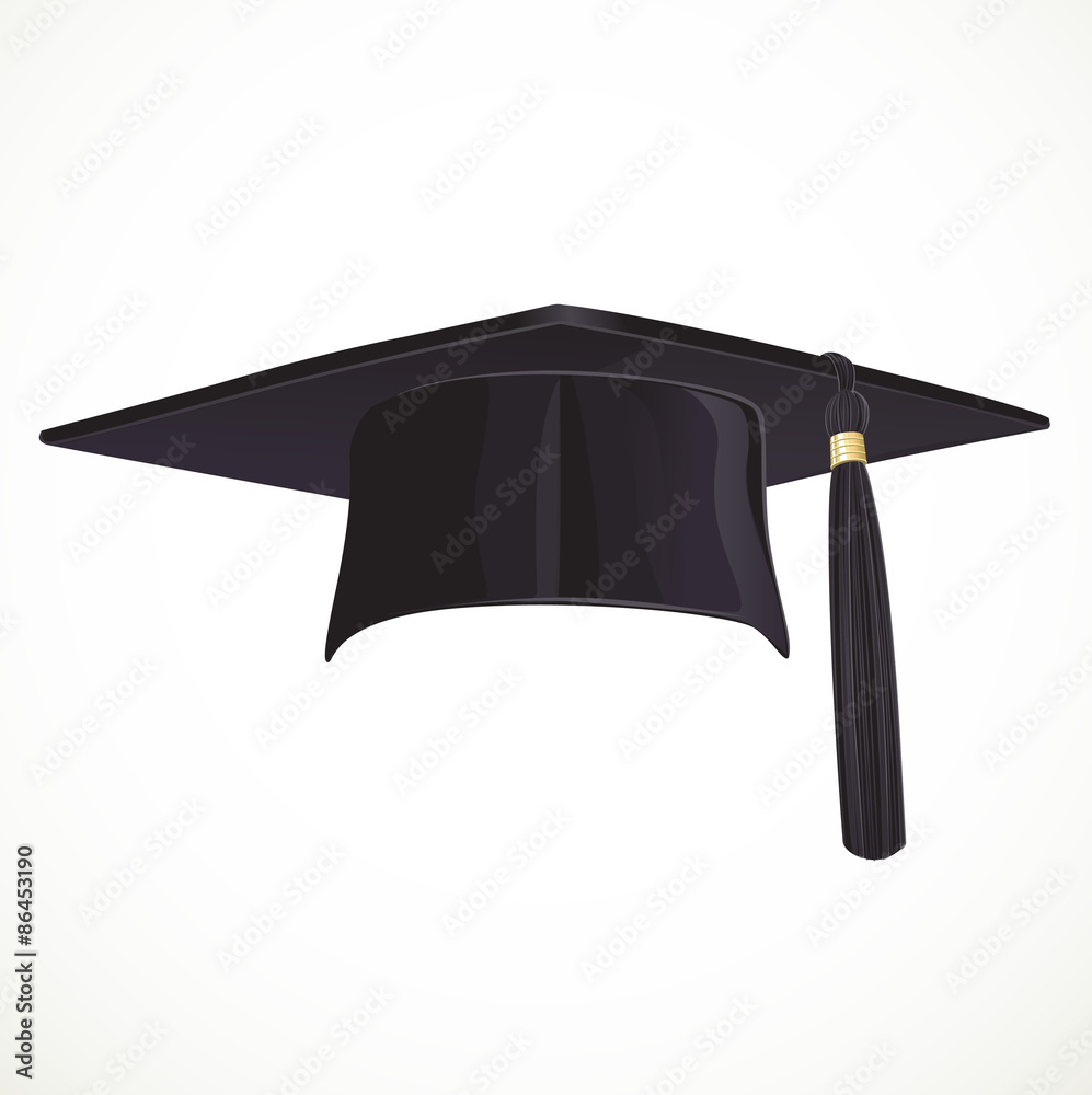 Canvas Prints Black Academic hat with a tassel isolated on white background - Canvas Prints