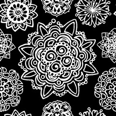 Black white monochrome circle mandala doodle vector pattern background texture