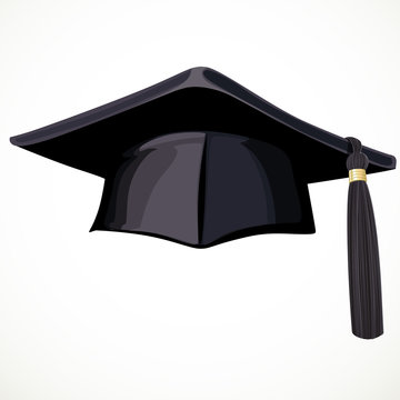 Black Academic hat with a tassel 4 isolated on white background.