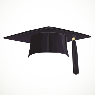 Black Academic hat with a tassel isolated on white background