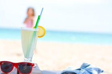 Fresh cold lemonade on a sunny beach