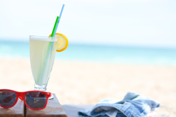 Fresh cold lemonade on a sunny beach