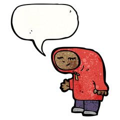 cartoon person in hooded coat