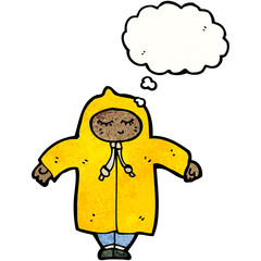 cartoon person in raincoat