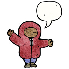 cartoon person in hooded coat