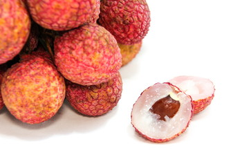 Fresh lychees on white background