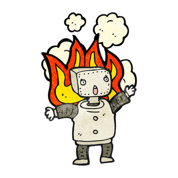 cartoon robot on fire