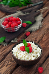 cottage cheese and fresh raspberries