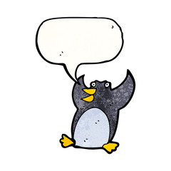 cartoon penguin with speech bubble
