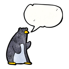 cartoon penguin with speech bubble