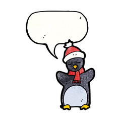 cartoon penguin with speech bubble