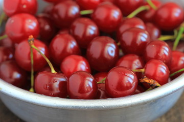 Ripe cherry in a vintage bowl