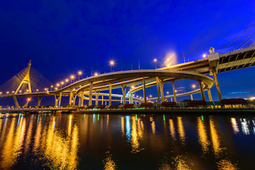 Obraz na płótnie Canvas The Bhumibol Bridge also known as the Industrial Ring Road Bridg