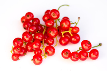 Ripe red currant on a white background