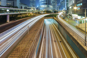 Fototapeta na wymiar Night traffic in Hong Kong at night