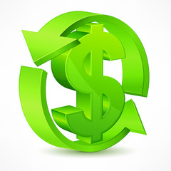 Dollar symbol with arrow on white, vector illustration