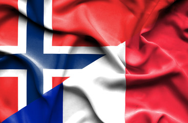 Waving flag of France and Norway