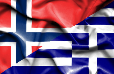 Waving flag of Greece and Norway