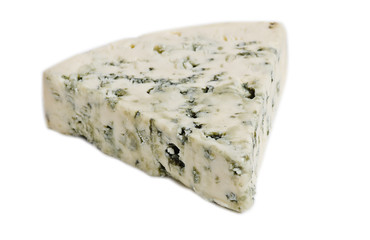 Danish blue cheese isolated on a white background.