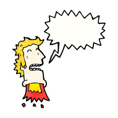rocket head man with speech bubble
