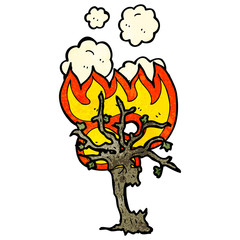 burning spooky tree cartoon