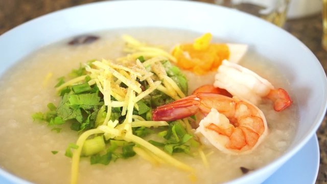 Rice porridge with shrimp, Thai breakfast
