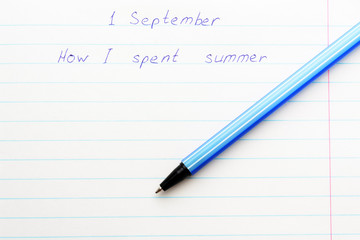 Caption 1 September ballpoint pen in a school notebook