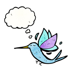 cartoon hummingbird with thought bubble