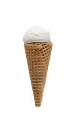white waffle ice cream cone on a white background