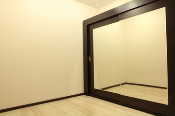 Huge mirror wardrobe in empty room.