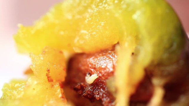 worm in the fruit eats plum