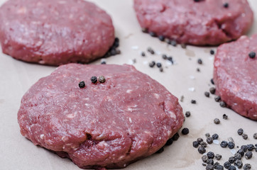 Raw beef meat for burger before preparation in spices