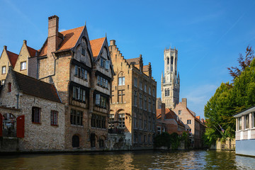Fototapeta na wymiar Medieval European City Bruges View from Canal