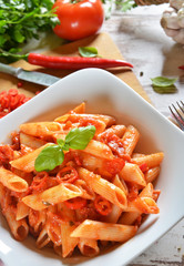 Penne pasta with chili sauce arrabiata