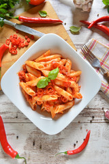 Penne pasta with chili sauce arrabiata