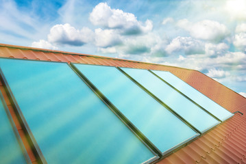 Solar cells on the red house roof