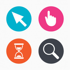 Mouse cursor icon. Hourglass, magnifier glass.