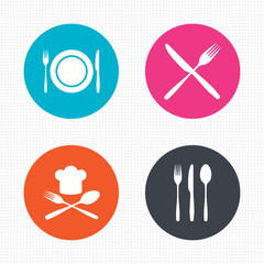 Plate dish with forks and knifes icon. Chief hat