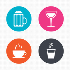 Drinks signs. Coffee cup, glass of beer icons.