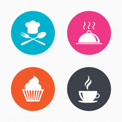 Food icons. Muffin cupcake symbol. Fork, spoon.