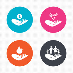 Helping hands icons. Protection and insurance.