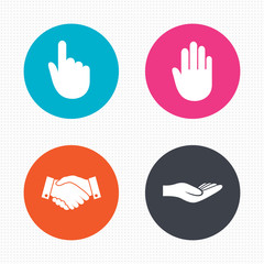 Obraz premium Hand icons. Handshake and click here symbols.
