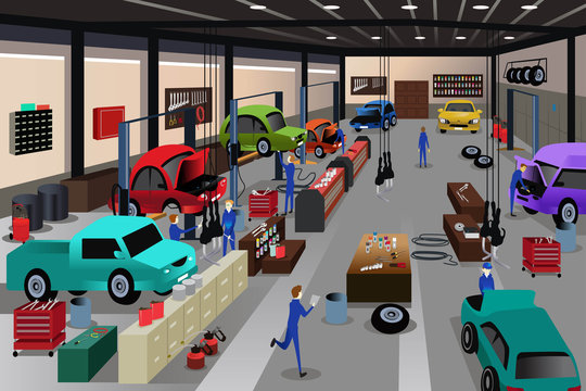 Scenes in an auto repair shop