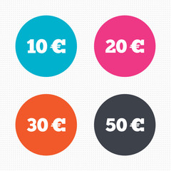 Money in Euro icons. Ten, twenty, fifty EUR.