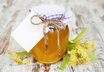 jar of honey and linden flowers