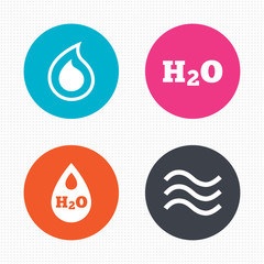 H2O Water drop icons. Tear or Oil symbols.