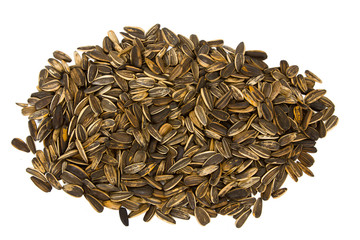 close-up image of sunflower seeds on white