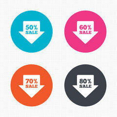 Sale arrow tag icons. Discount symbols.