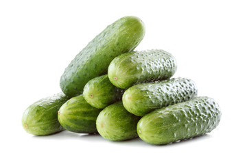 The green cucumbers isolated on white background